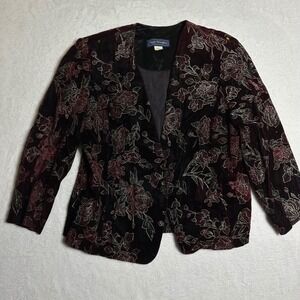 Maggie McNaughton Vintage Velvet Floral Blazer Burgundy Metallic Plus Size 18W